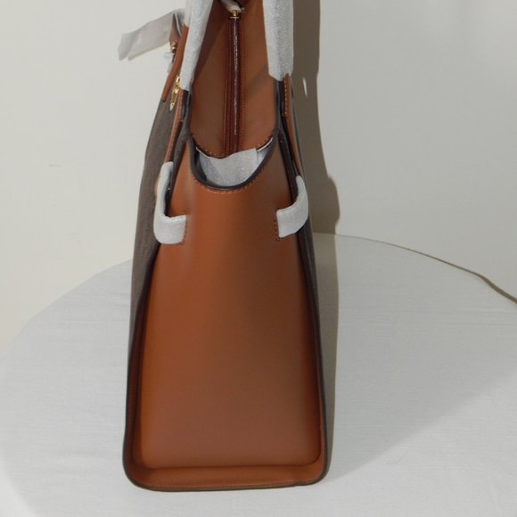 NWT $498 MICHAEL KORS CARMEN MK Monogram LARGE TZ BROWN Tote Shoulder BAG - Picture 6 of 10